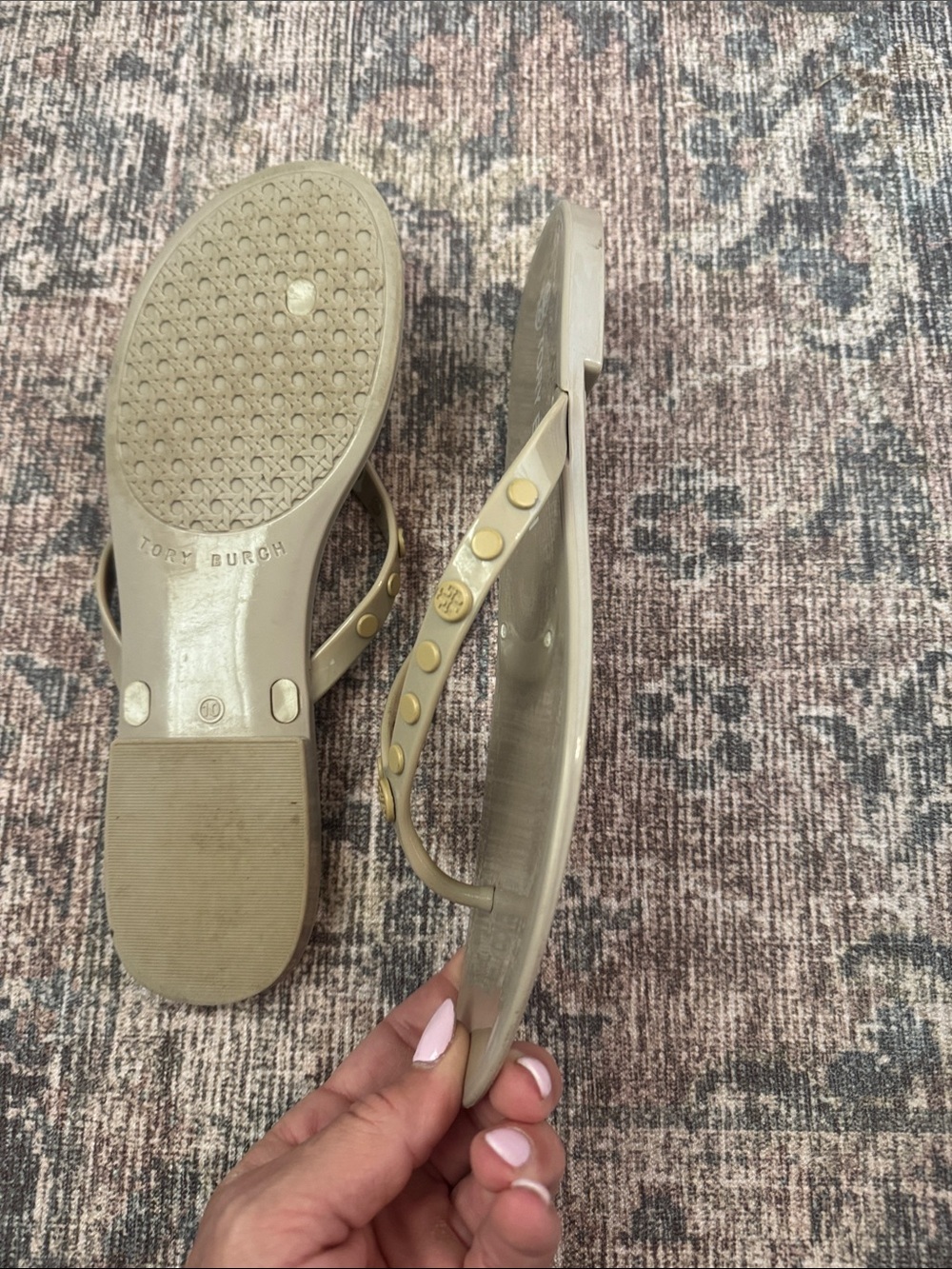 Tory Burch Taupe Jelly Studded Flip Sandals - Picture 6 of 7